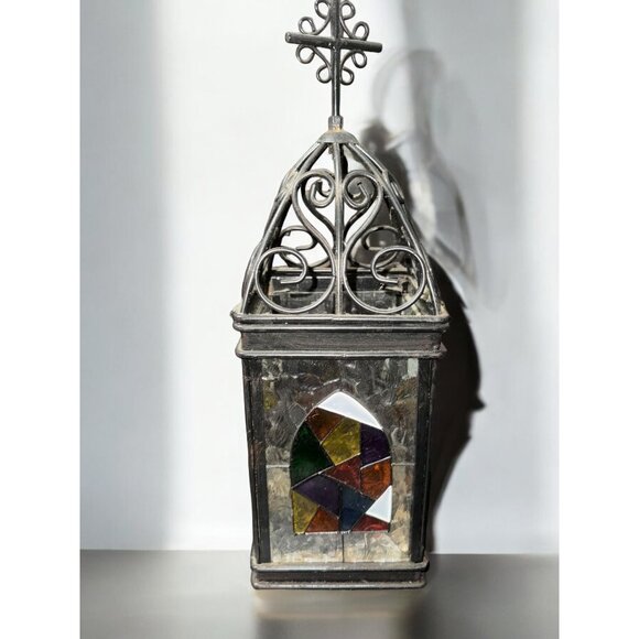 Vintage Stained Glass & Metal Lantern - Picture 10 of 12